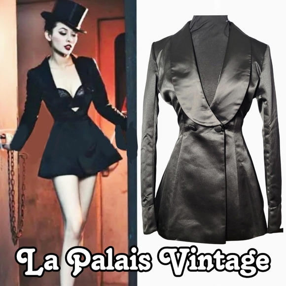 Vintage Dresses & Skirts - Vintage style smoking jacket/ tux dress for burlesque/ halloween
